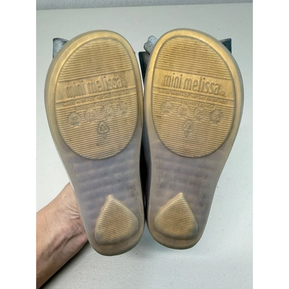 Mini Melissa Kids Ultragirl Sweet Pearlescent Silver Bow Mary Jane Flats Size 10